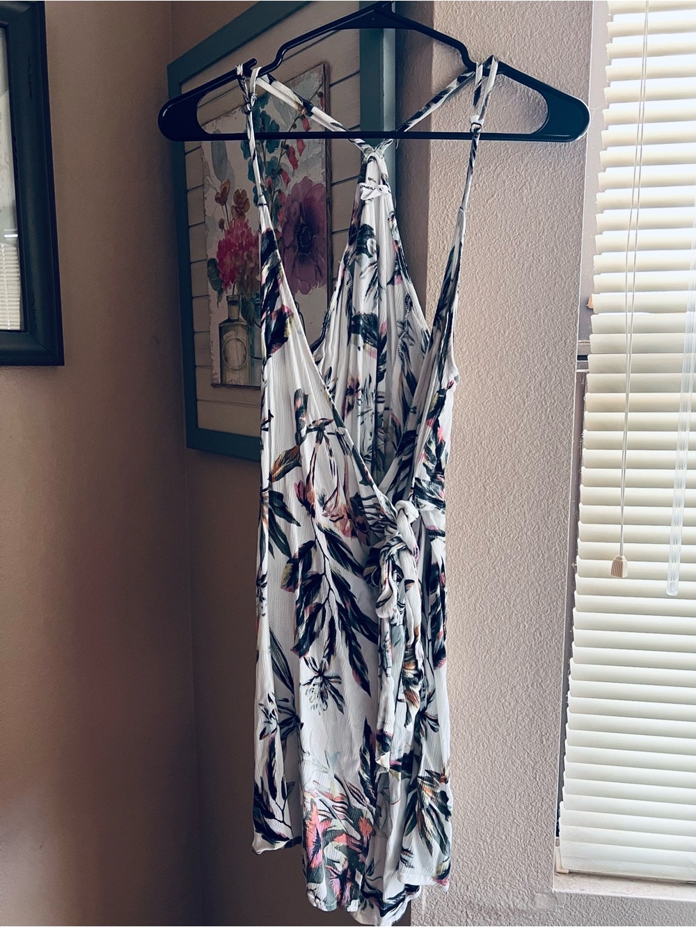 O'Neill Ivory Floral Wrap Coverup with Pink and Black Leaf Print